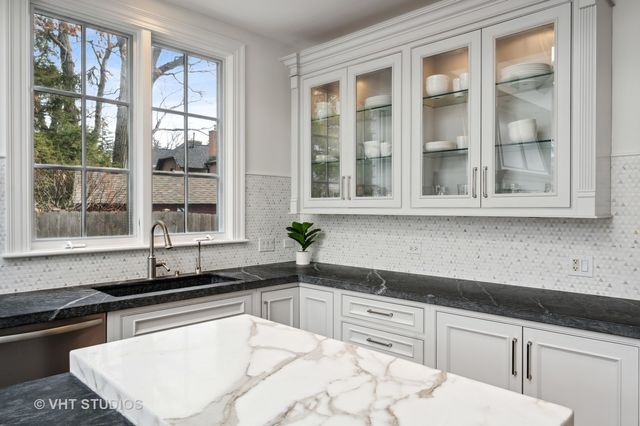 a kitchen with lots of counter top space