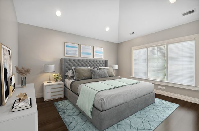 a spacious bathroom with a granite countertop sink and a mirror