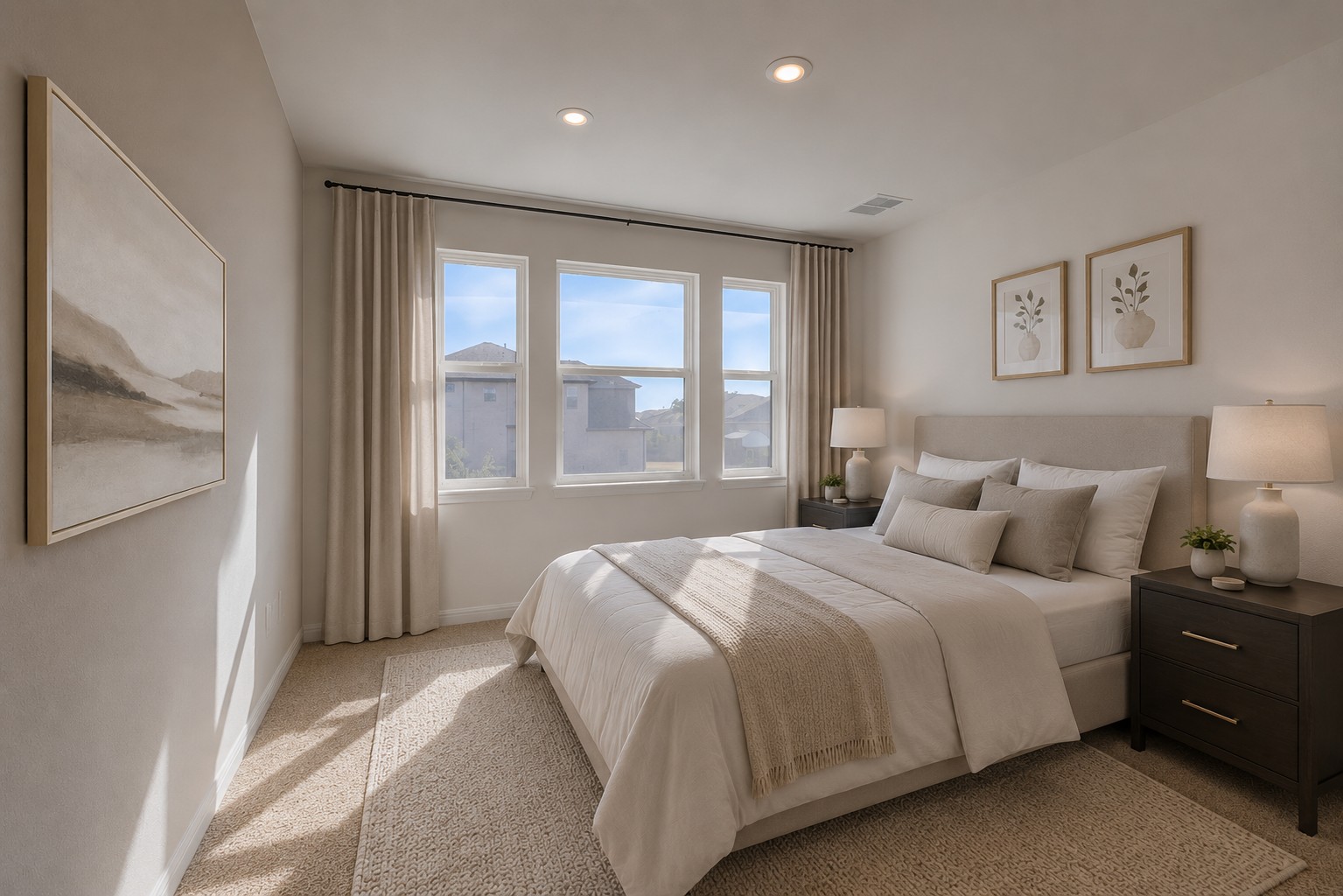 351 Pigeon River Road Kyle, TX 78640 - Photo 33 of 40 A tranquil bedroom retreat features plush carpeting, a quartet of windows, and soft ambient lighting.