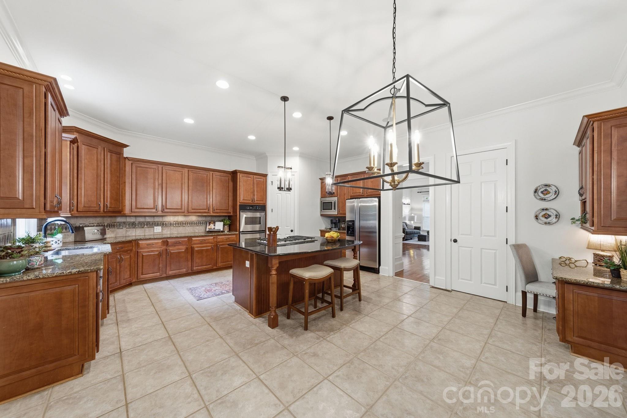 1802 Summit View Place Waxhaw, NC 28173 - Photo 12 of 47 a kitchen with stainless steel appliances kitchen island granite countertop a sink and a refrigerator