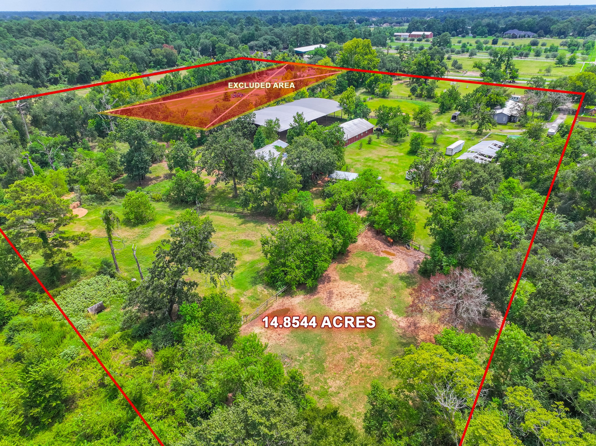 25635 Hufsmith Cemetery Road Tomball, TX 77375 - Photo 12 of 50 This aerial captures the property's generous interior and well-defined boundaries — surrounded by the natural Texas greenery and quiet country atmosphere that makes this Tomball acreage such an exceptional discovery in today's increasingly competitive Greater Houston land market. Nothing else in this area compares to what is being offered here.
