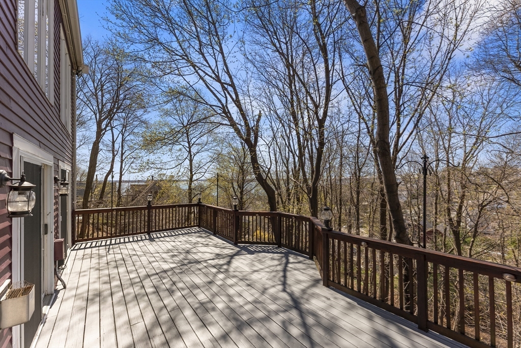 43 Farina Road Hull, MA 02045 - Photo 13 of 39 a view of backyard with wooden fence and large trees