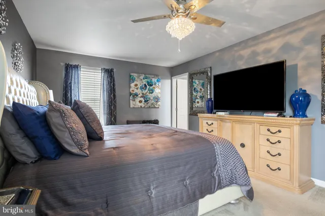 a bedroom with a bed tv and window