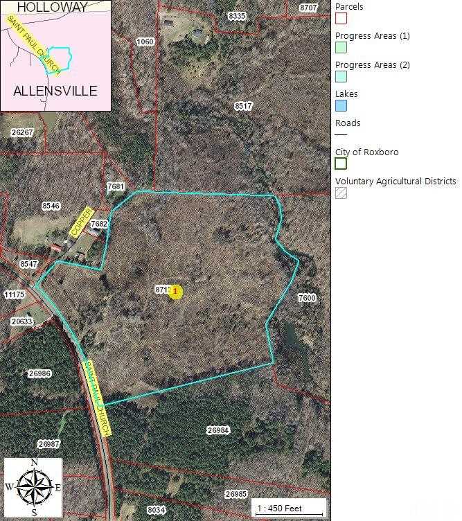 0 St Paul Church Road Roxboro, NC 27574 - Photo 22 of 22 Aerial view is highlighted in blue. Nice wide and deep property if you want privacy.