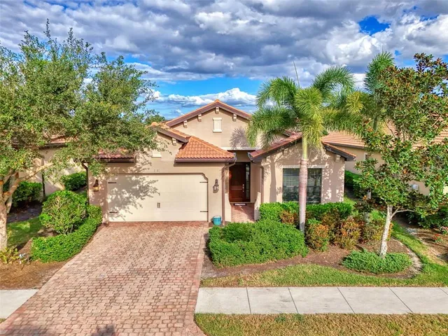 an aerial view of lake residential house with outdoor space and swimming pool