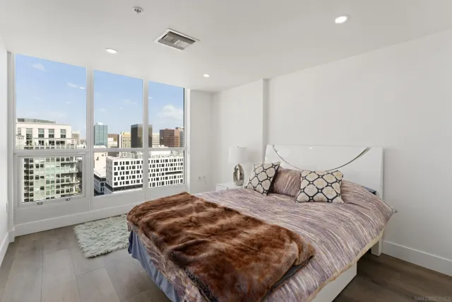 a city view with tall buildings