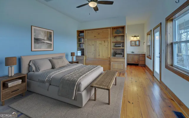 a view of a forest with a mountain