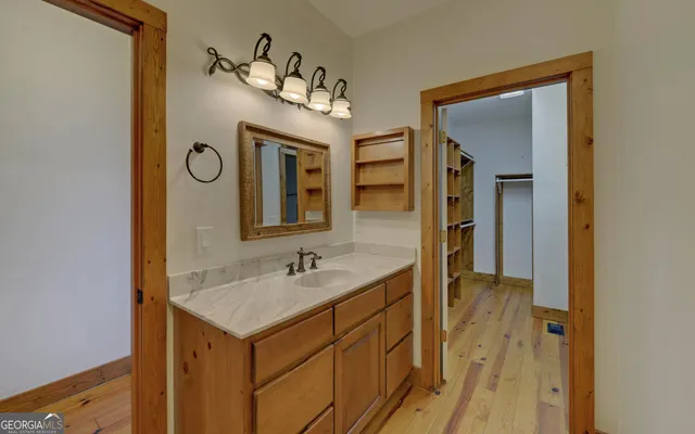 a view of a large building with a mountain in the background