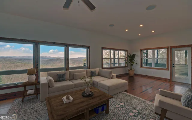 a view of a glass door and from a window