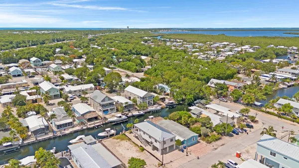 an aerial view of residential building and lake