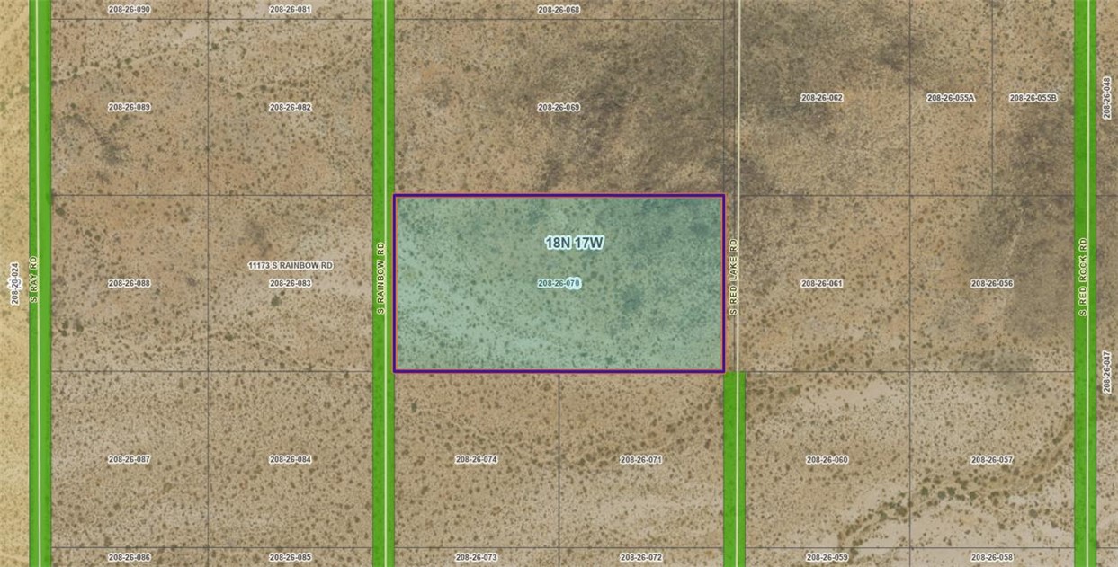 Lot 6 South Rainbow Road Yucca, AZ 86438 - Photo 3 of 3 Aerial map of property and surrounding area featuring property boundaries highlighted