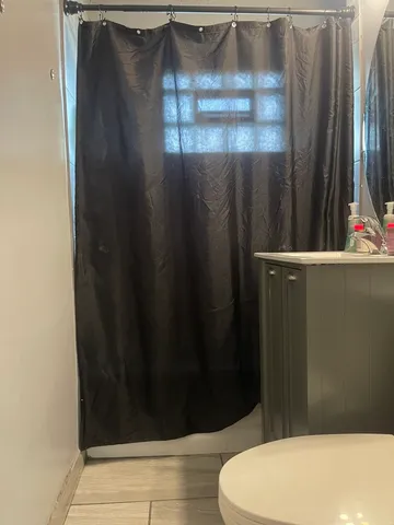 a bathroom with a bathtub