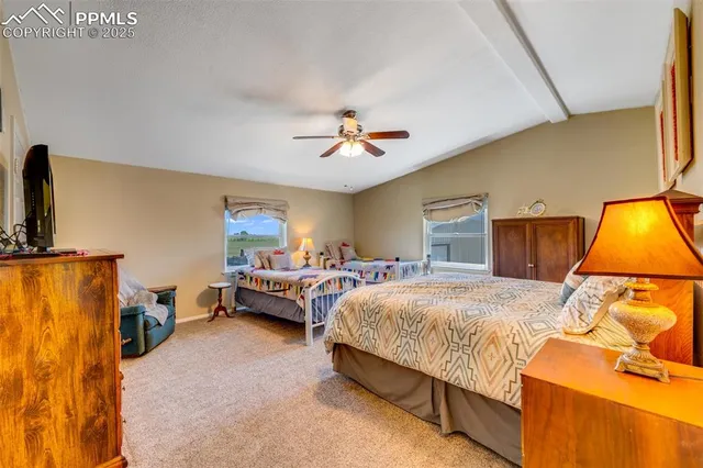 a bedroom with a bed and a couch