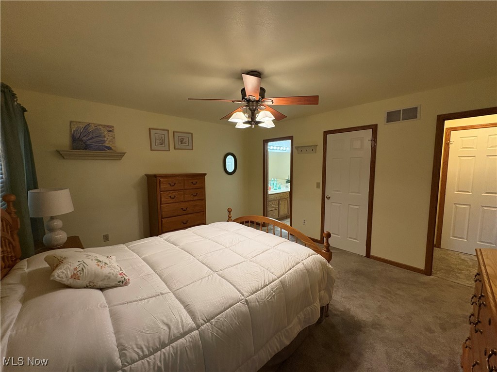 2003 East County Line Road Mineral Ridge, OH 44440 - Photo 21 of 33 Carpeted bedroom with ceiling fan and connected bathroom