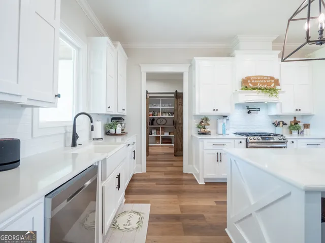 a view of a room with shelves