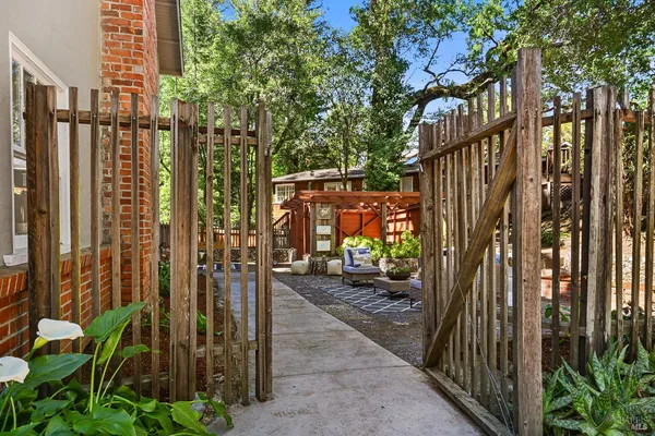 a view of an outdoor space with seating area