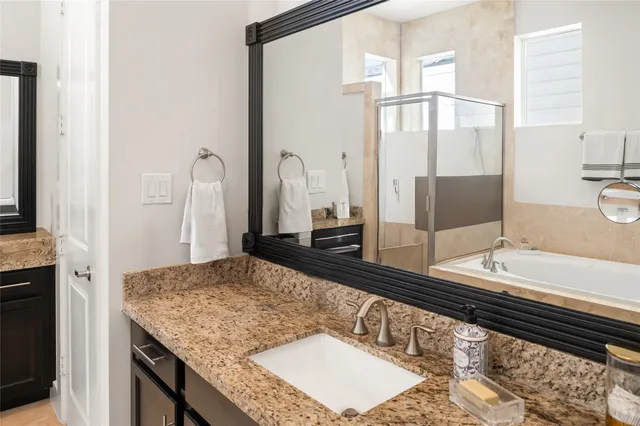 a bathroom with a white tub