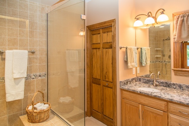 1075 Old Greenville Road Staunton, VA 24401 - Photo 32 of 50 a bathroom with a granite countertop sink and a shower
