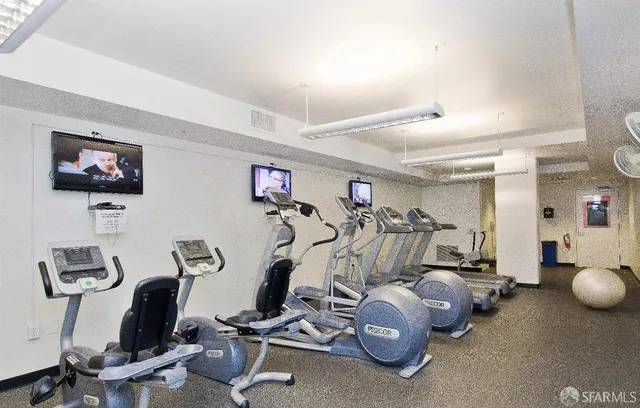 a view of a room with gym equipment
