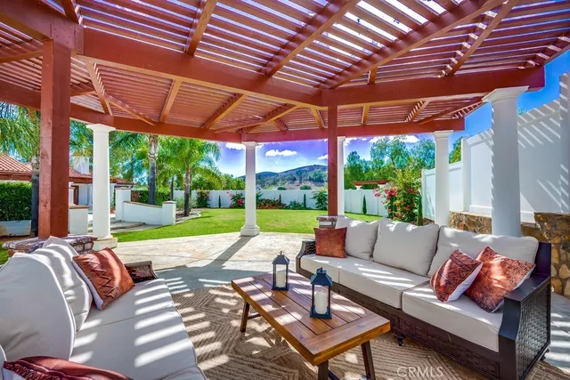 a building outdoor space with patio furniture