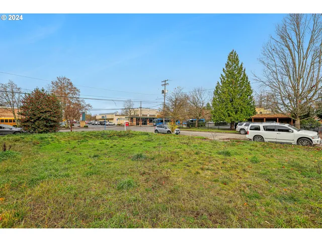 a view of yard with swimming pool and trees
