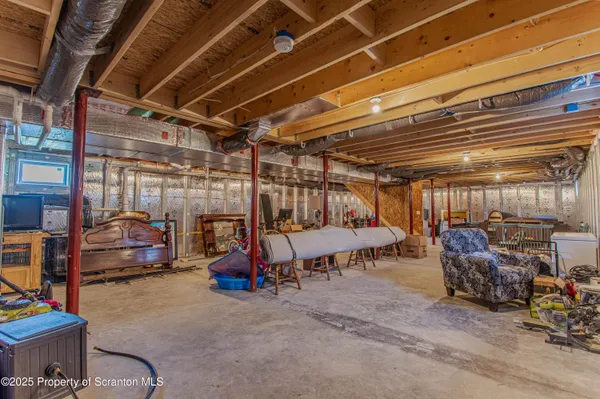 a view of a storage room with racks
