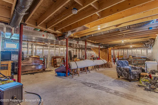a view of a storage room with racks