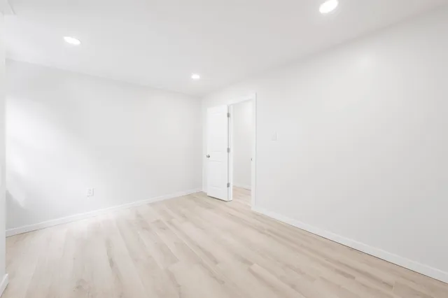 an empty room with a workbench