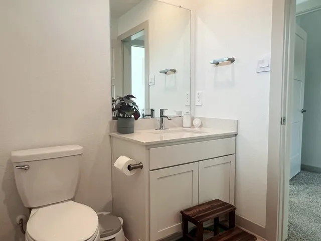 a bathroom with a toilet a sink and mirror