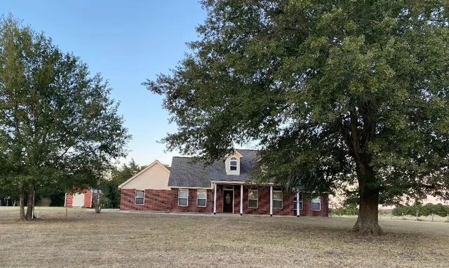 a front view of a house with a tree