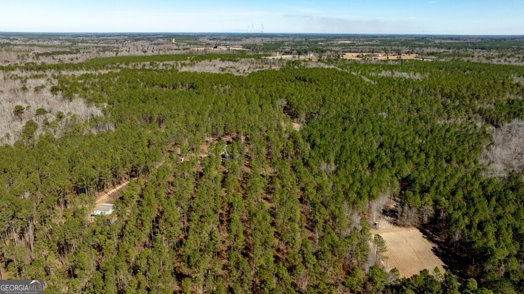 a view of a city with lush green forest