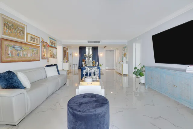 a view of a balcony with wooden floor