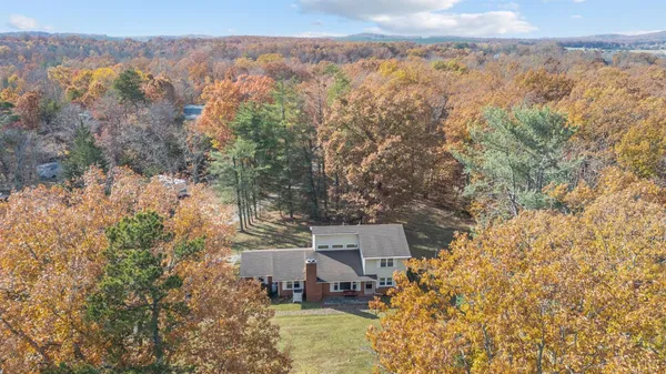 a view of a lake with a mountain in the background