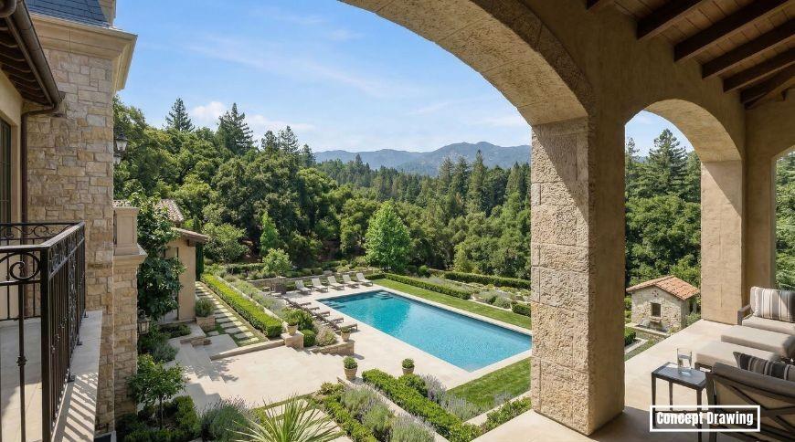 15400 Madrone Hill Road Saratoga, CA 95070 - Photo 5 of 32 a view of a balcony with floor to ceiling windows and wooden floor