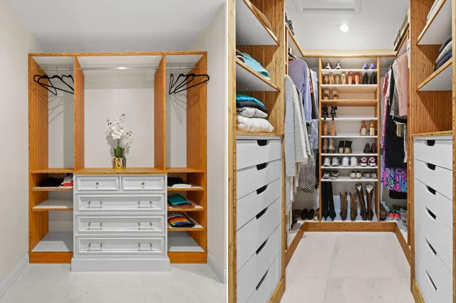 walk in closet with clothes and shoes