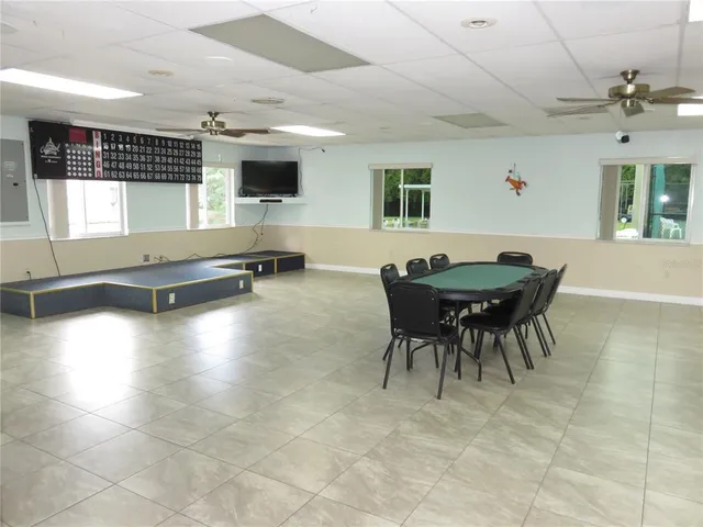 a view of a park with large trees