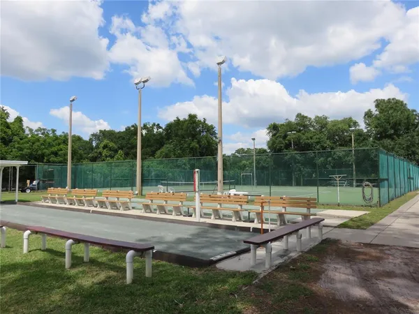 a view of a patio with a table