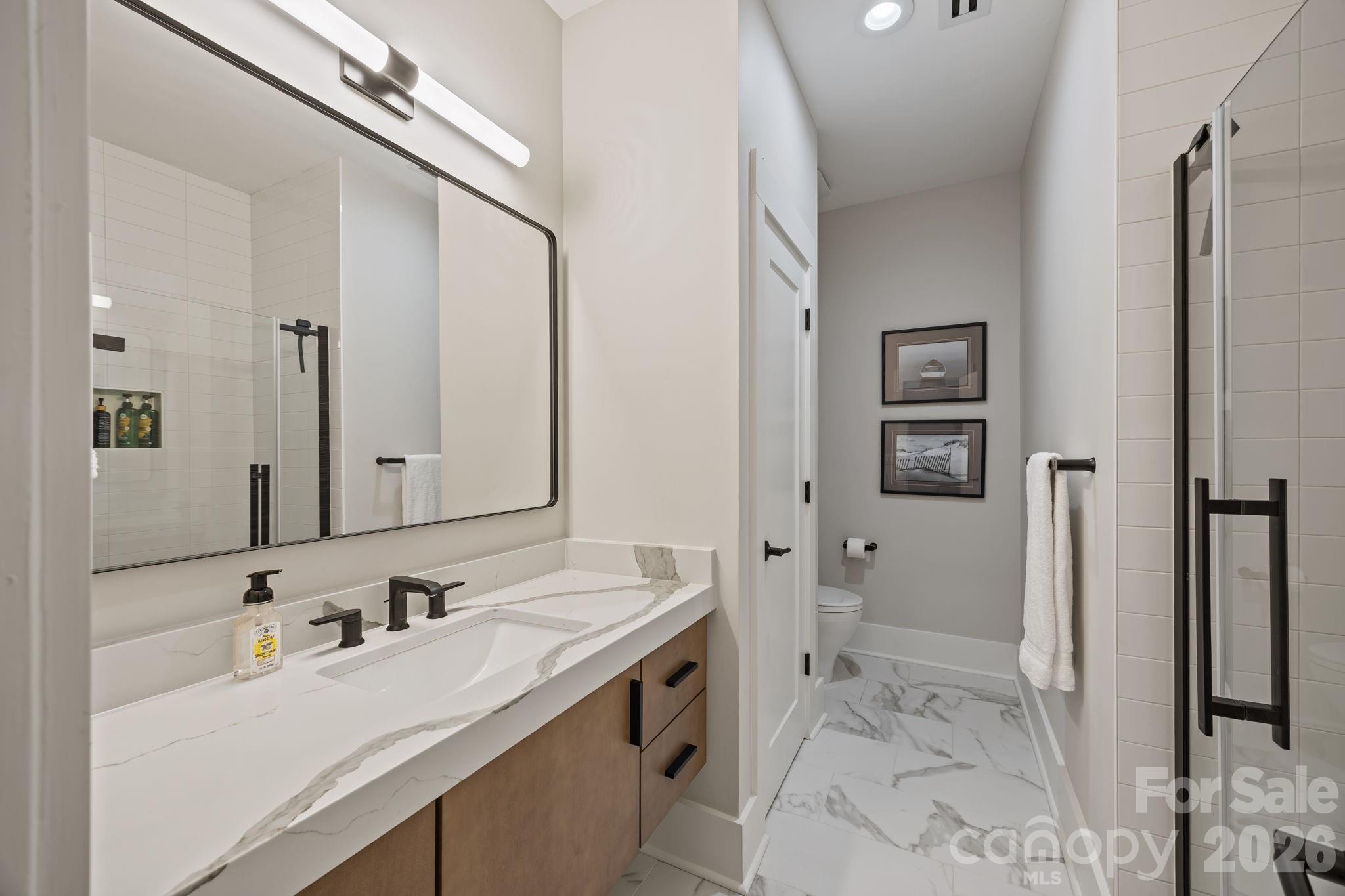 241 North Faulkner Way Davidson, NC 28036 - Photo 28 of 39 a bathroom with a sink a toilet and shower
