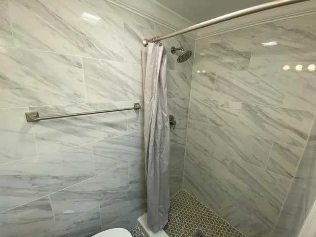a bathroom with a shower