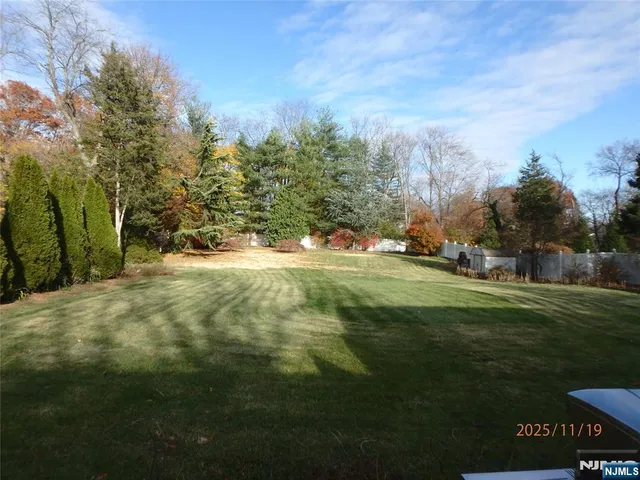 a view of a field with an trees
