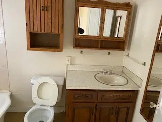 a bathroom with a toilet a sink and a mirror