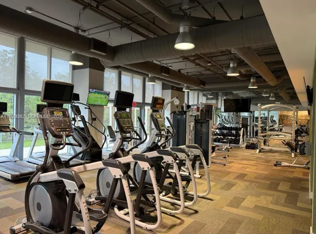 a living room with a large window