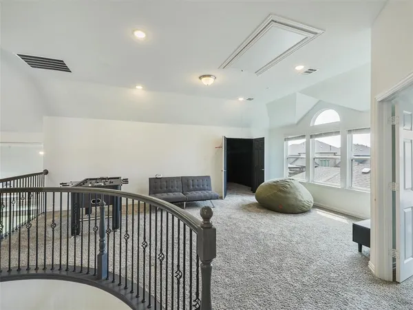 a view of a room with windows