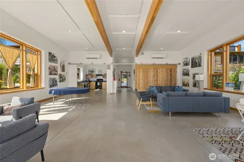 a view of a dinning room with furniture