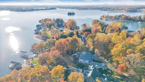 a view of a lake with a big yard