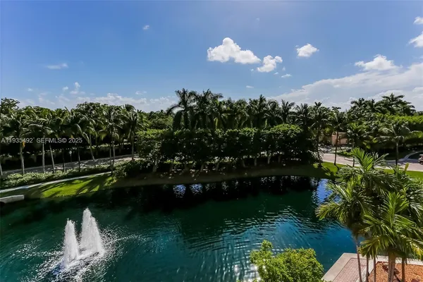 a view of a lake in middle of the town