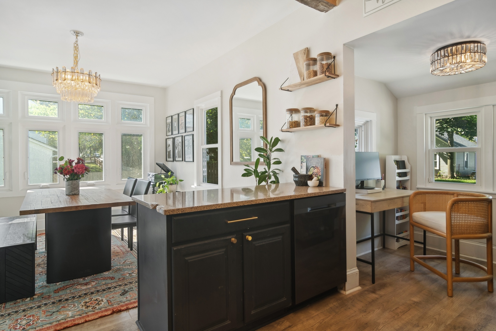 114 Harrison Street Barrington, IL 60010 - Photo 17 of 34 a view of living room kitchen with furniture and wooden floor
