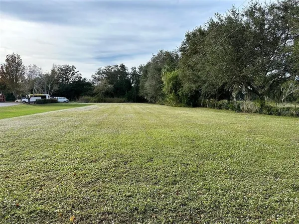 a view of a field with an trees