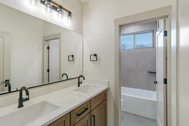 a bathroom with a bathtub