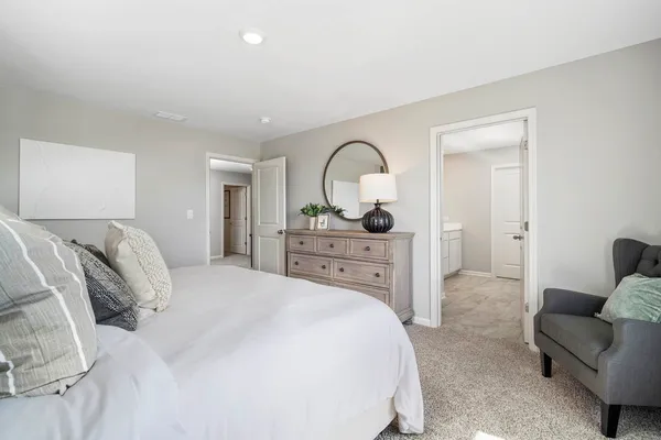 a bedroom with a bed and a couch